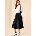thumbnail image 2 of Falda plisada midi con cintura elástica y acordeón metálico para mujer Negro M, 2 of 6
