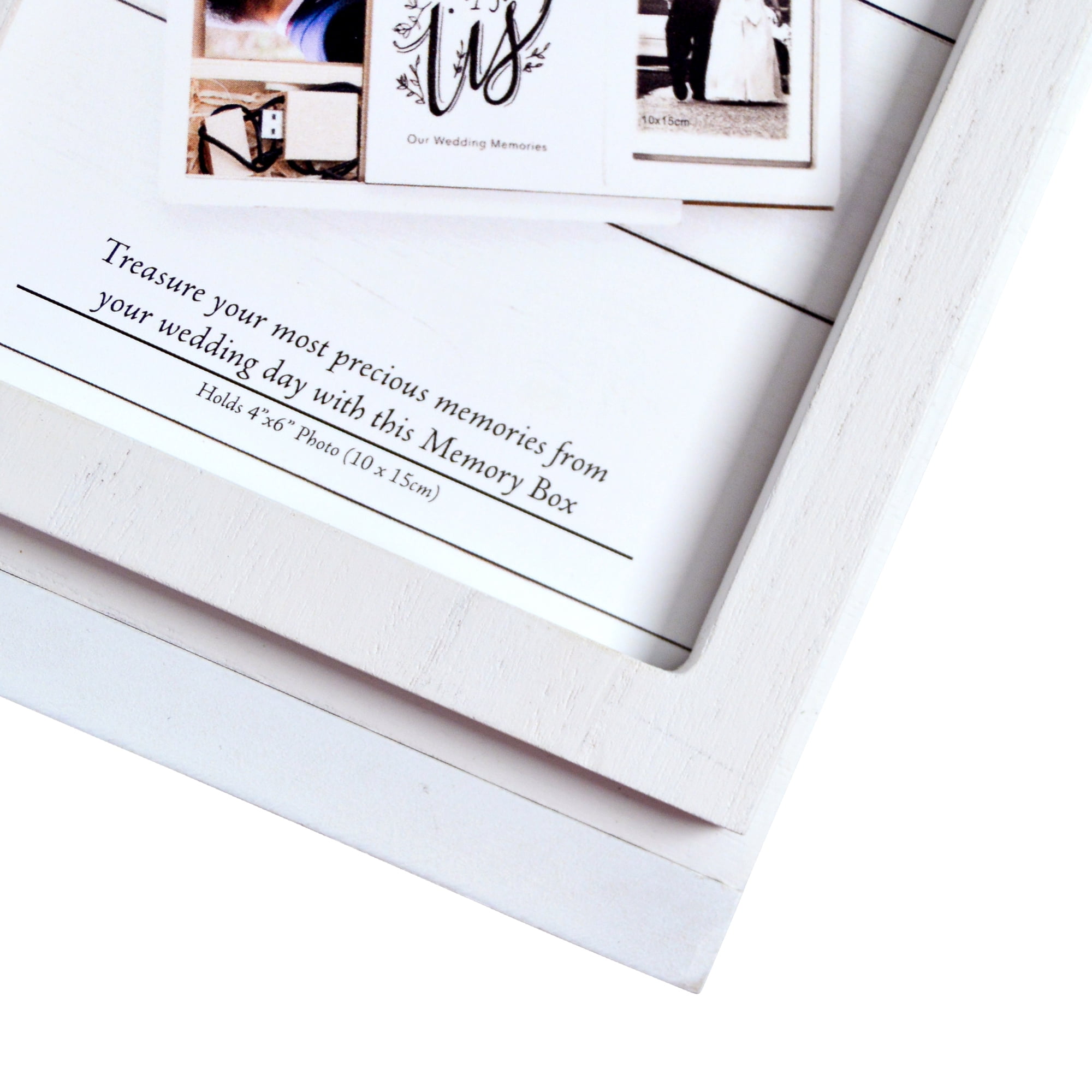 Prinz Decorative Wedding Memories Keepsake Box, Sliding Lid with 4” x 6” Photograph Holder, White