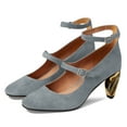 thumbnail image 2 of FSJ Women Closed Toe Double Strap Buckle Pumps Ankle Strap Metal Mid Chunky Heels Formal Dress Work Shoes Size 13 Slate Blue, 2 of 4