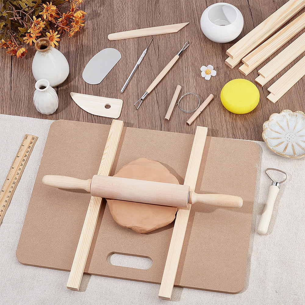 Rectangle MDF Wood Boards Wooden Rolling Pin Mud Roller Guide for Ceramic Clay Drying Board Ceramic Making Tool Mixed Color 362x44mm for making