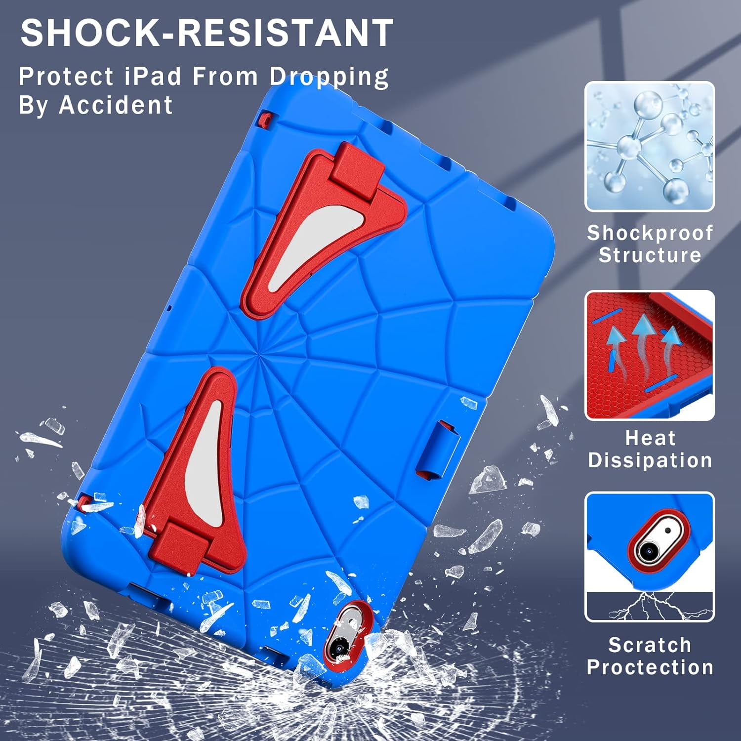 Dteck iPad 10th Generation Case iPad 10.9 Case 2022 New iPad 10th Gen Case for Kids 10.9 Inch Shockproof Protective Cover with Pencil Holder & Shoulder Strap & Kickstand for Kids Children,Blue + Red