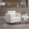 thumbnail image 2 of JERFIT Mid-Century Modern Velvet Accent Chair with Pillow, Ivory Upholstered Armchair for Living Room, Bedroom or Office, 2 of 10