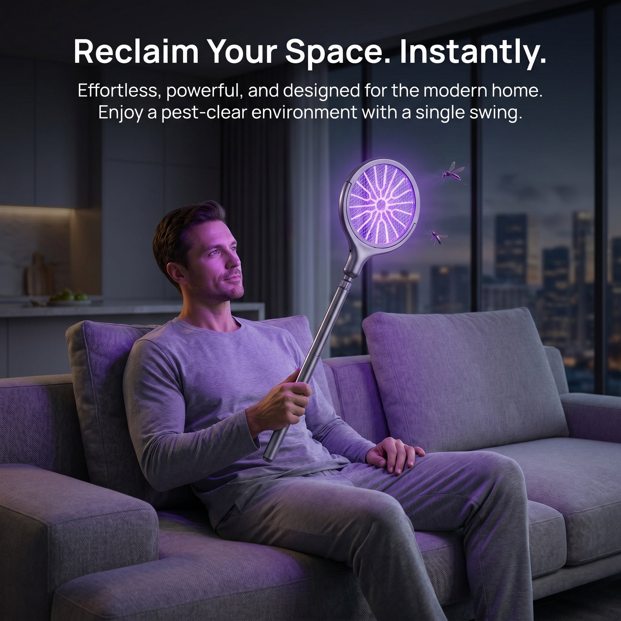 Rechargeable Electric Mosquito Swatter, 2-in-1 Bug Zapper with Extendable Handle for Home Garden Outdoor