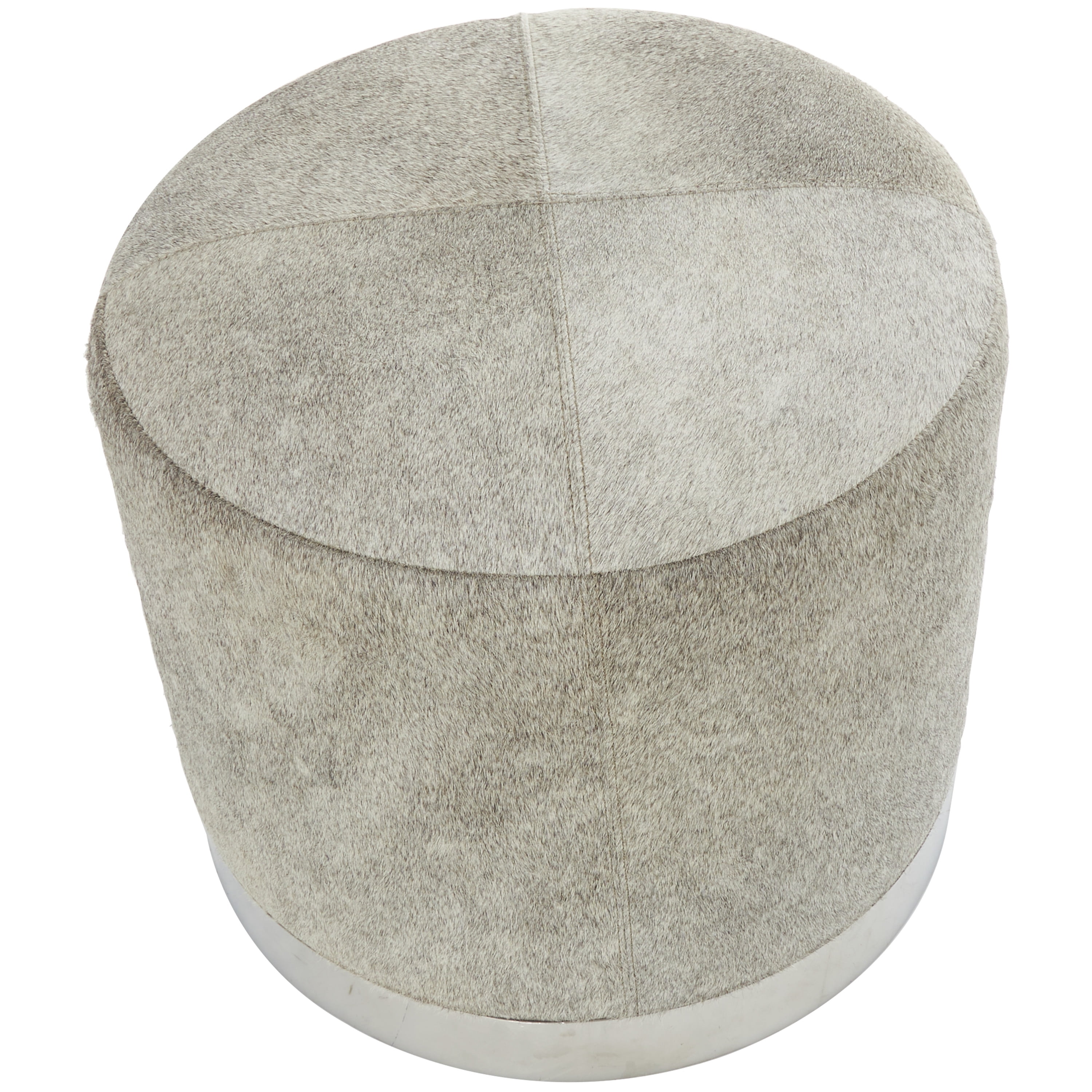 DecMode Leather Patchwork Stool with Silver Metal Base, Gray