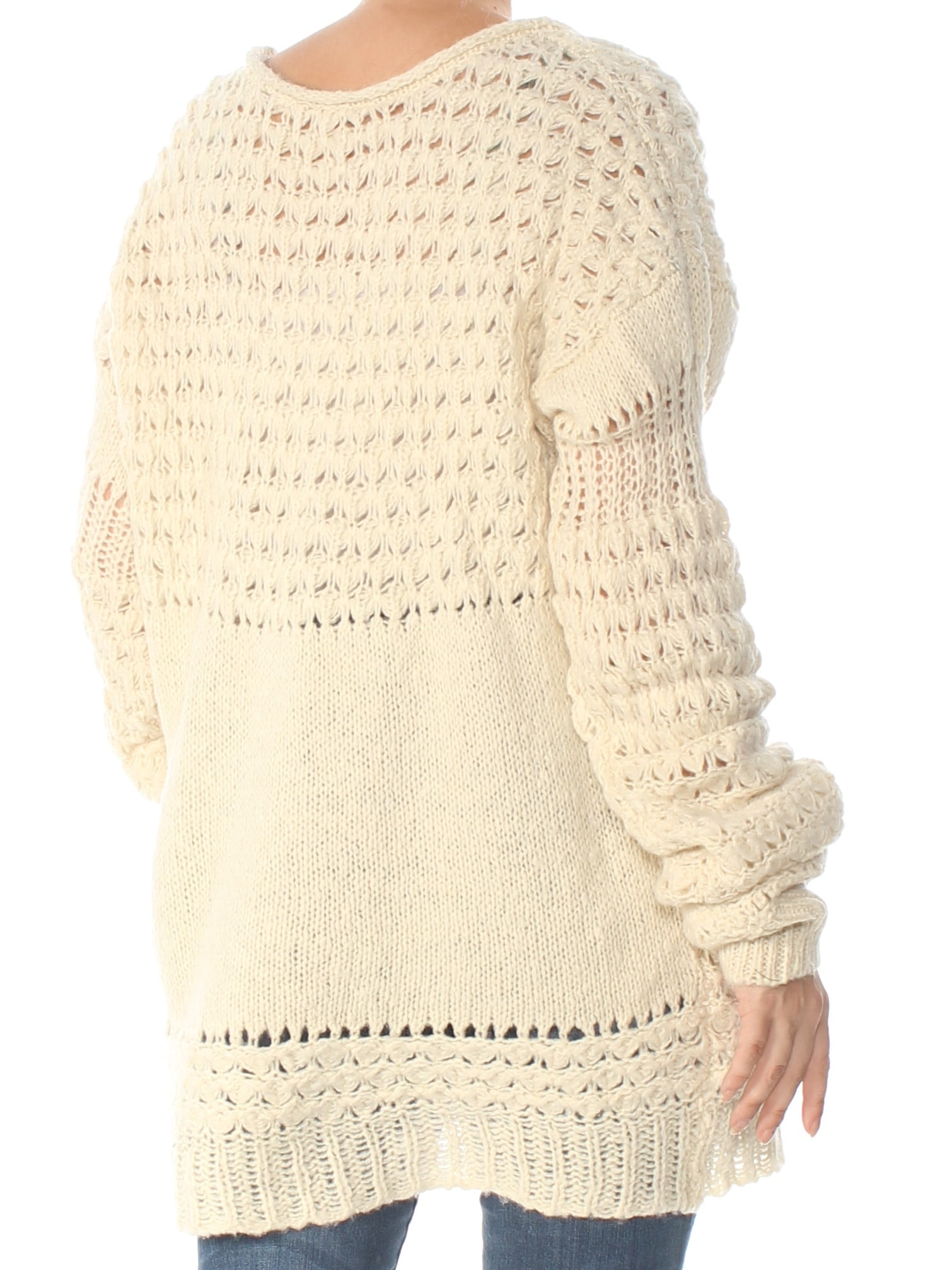 FREE PEOPLE 128 Womens Ivory V Neck Crashing Waves Long Sleeve Sweater L B B Walmart