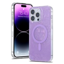 Designed for iPhone 16 Pro Magnetic Case Compatible with MagSafe for Women Girls Slim Lightweight Sparkle Glitter Shell Pattern Shockproof Protective Phone Case for iPhone 16 Pro, Purple