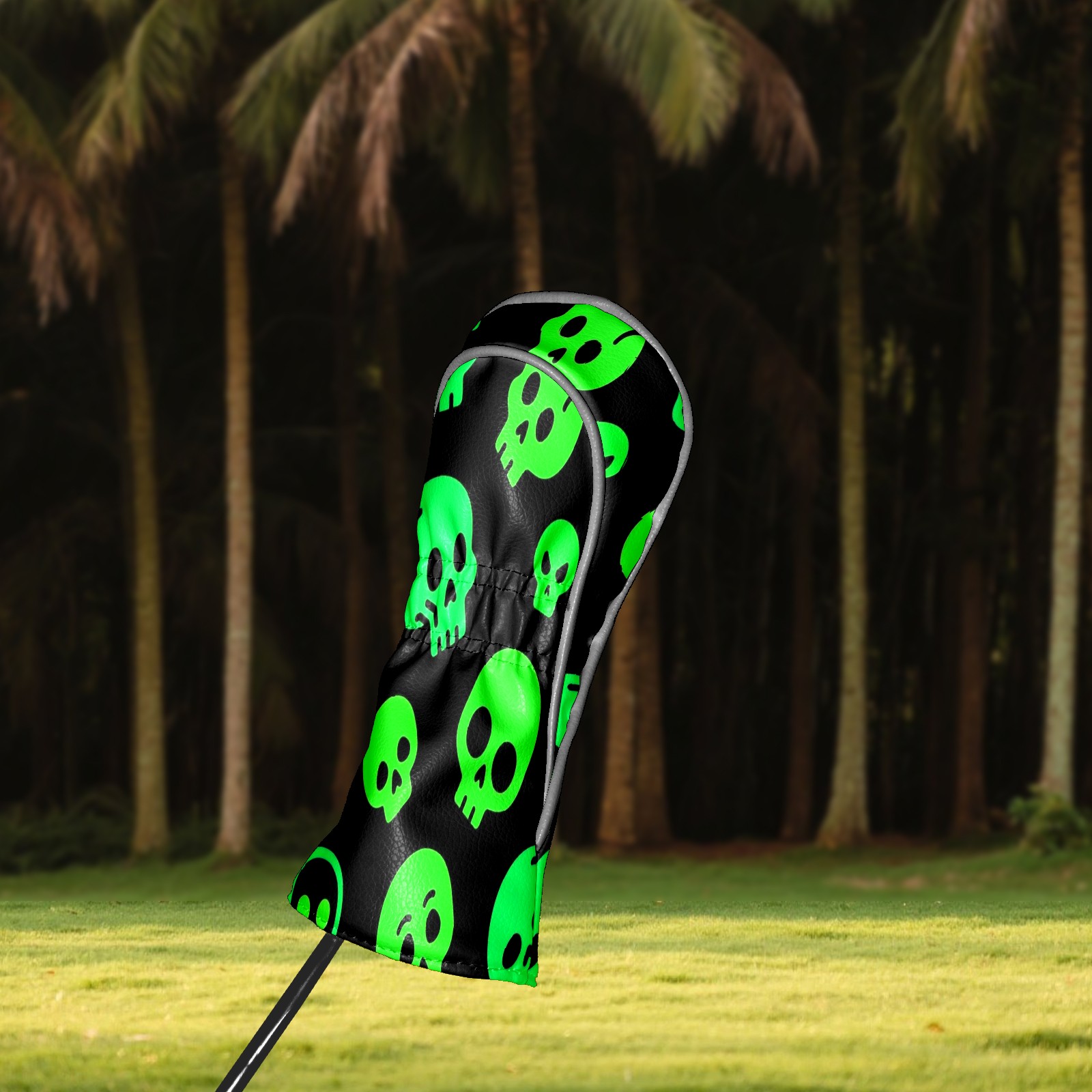 Golf Club Covers, Green Skeleton Premium PU Leather Driver Hybrid Putter Head Covers with Velvet Lining, Waterproof Golf Gifts for Men Women