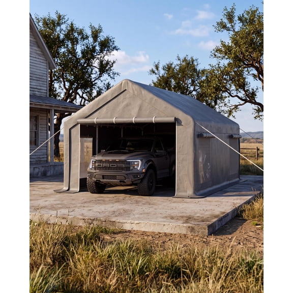 10x20 Ft Portable Carport Garage Canopy, Heavy Duty Shelter With Roll Up Doors And Windows