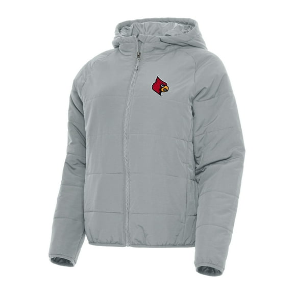 Women's Antigua Gray Louisville Cardinals Universe Full-Zip Puffer Jacket