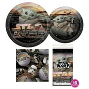 Deluxe Star Wars The Mandalorian Birthday Party Tableware Kit for 16 Guests - Baby Yoda Party Supplies