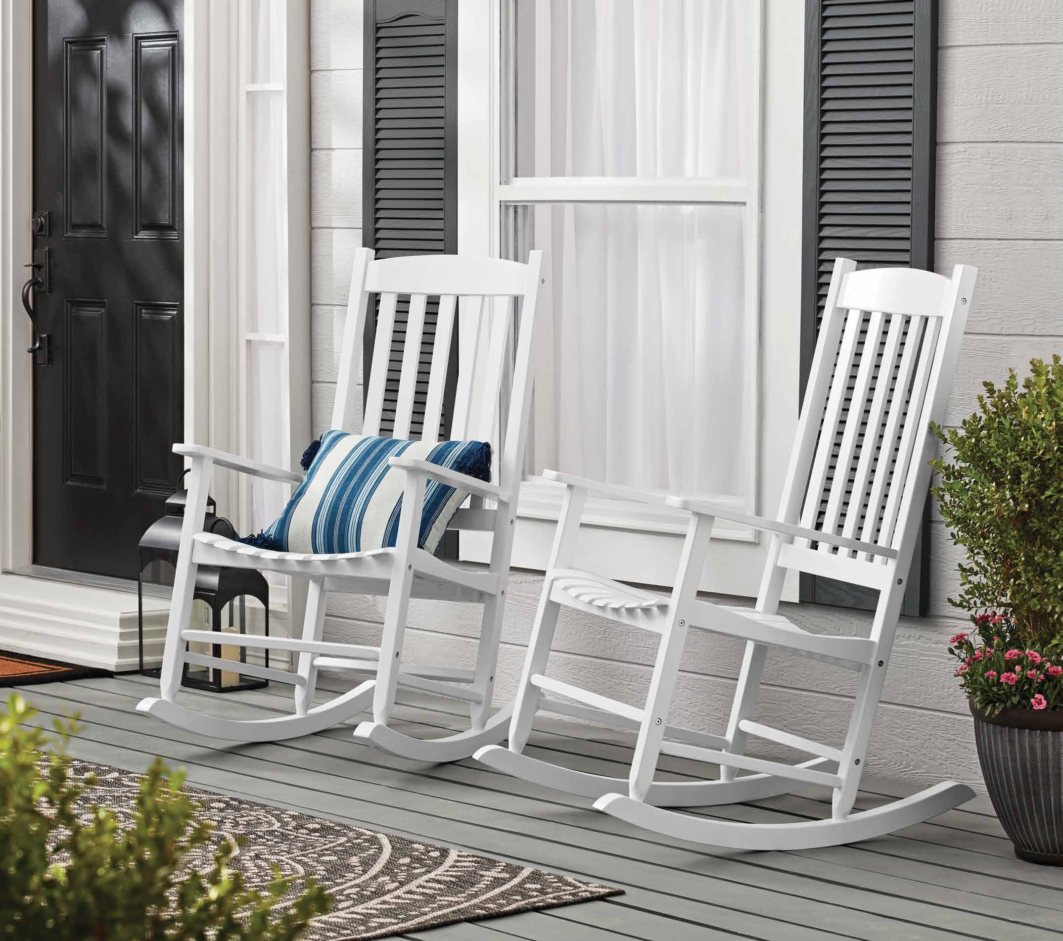Solid Wood Slat Outdoor Rocking Chair Patio Porch Deck Chair Classic High Back 