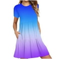thumbnail image 1 of AherBiu Robe T-Shirt pour Femme Été Décontractée Col Rond Robe Courte Couleur Dégradée Manches Courtes Robe Mini, 1 of 5