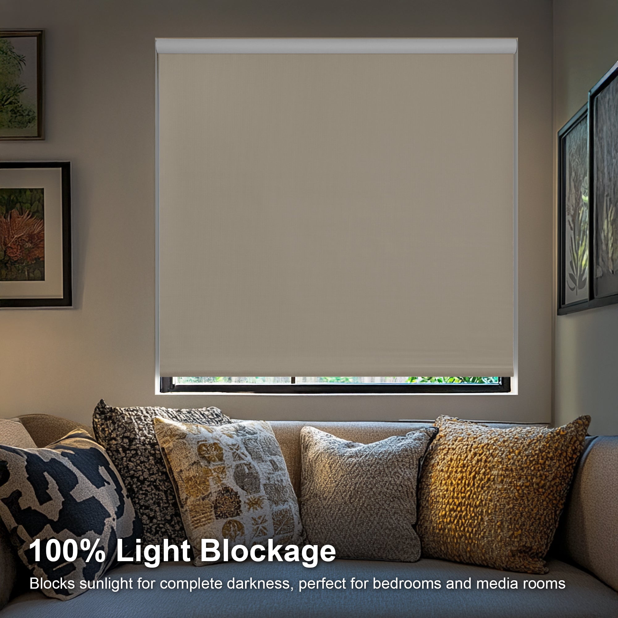Chicology Textured Blackout Roller Shades | Cordless Light Filtering Window Blinds |52.25"W X 64"H| Decorative Privacy Shades for Home, Bedroom, Living Room, Kitchen | Easy Install | Sand