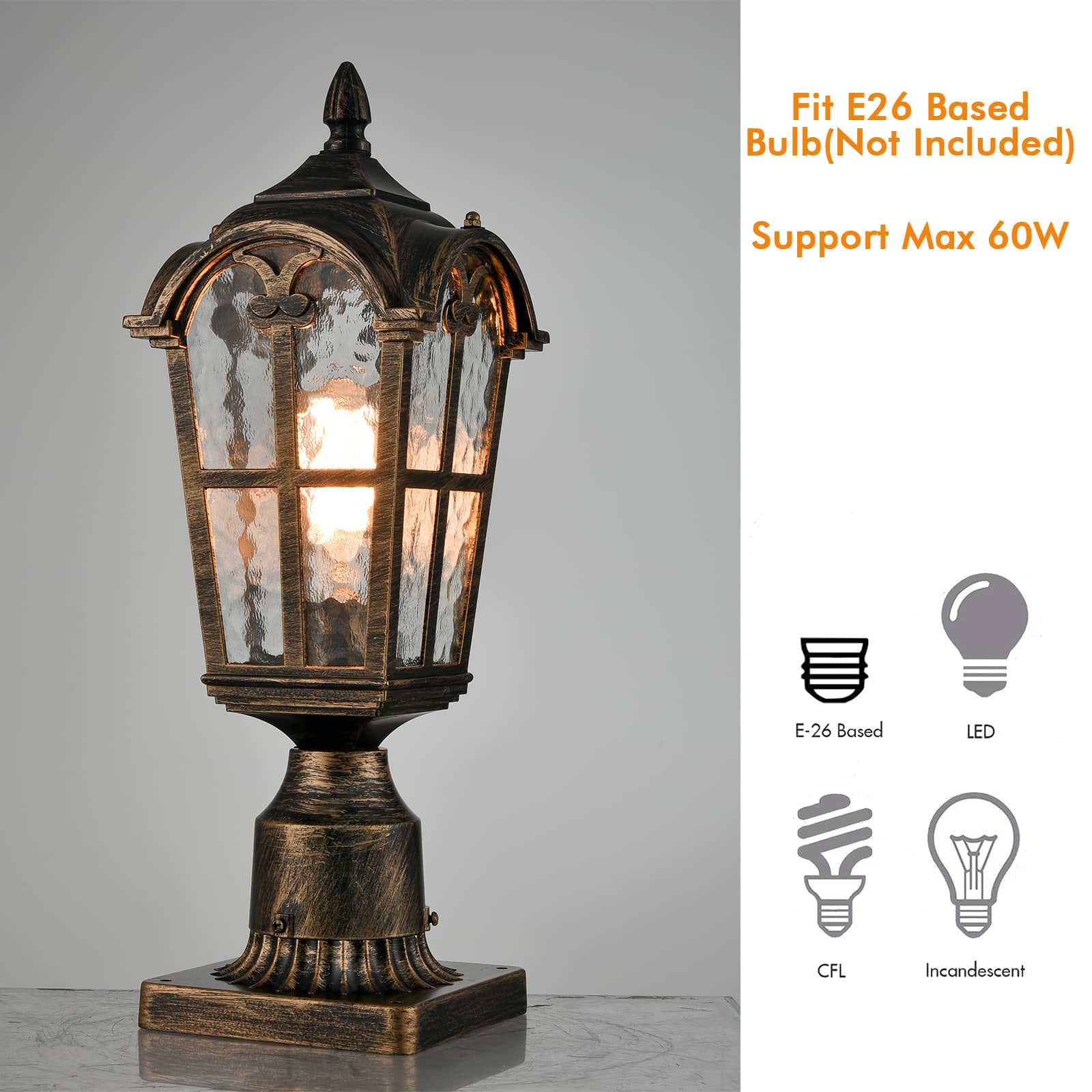 Claxy Bronze Outdoor Post Light Pole Lantern Lamp with Water Glass Shade