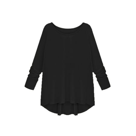 Unique Bargains Lady Round Neck Low High Hem Bowknot Back Tunic T-Shirt