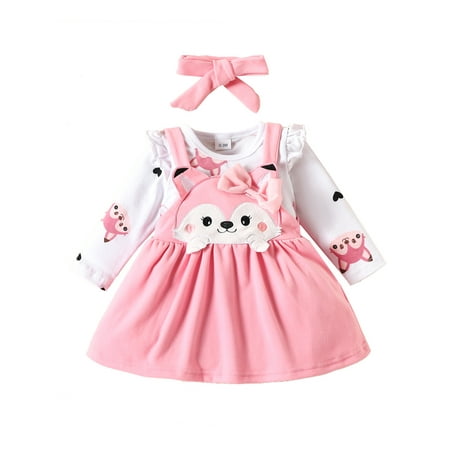 

GXFC Infant Girls Fall Outfits Newborn Girls Long Sleeve Ruffle Sweatshirt Tops and Fox Print Suspender Skirt and Headband Cute Toddler Girls Autumn Two Piece Set 0-18M