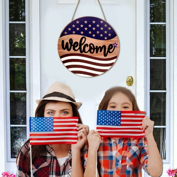 asddcavvf Patriotic USA Star Spangled Welcome Sign Large Outdoor/Indoor Decorative Plaque With Flag Design Rustproof Metal Fade for July 4th Celebrations Year Round 30x30cm Party's Day Decorations