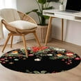 thumbnail image 4 of Round Rugs 4 Ft, Black Christmas Non Slip Area Rugs for Kitchen Bedroom Entryway, Xams Tree Winter Poinsettia Pine Cones Washable Carpet Runner Rug Floor Mats for Bedroom Home Decor, 4 of 9