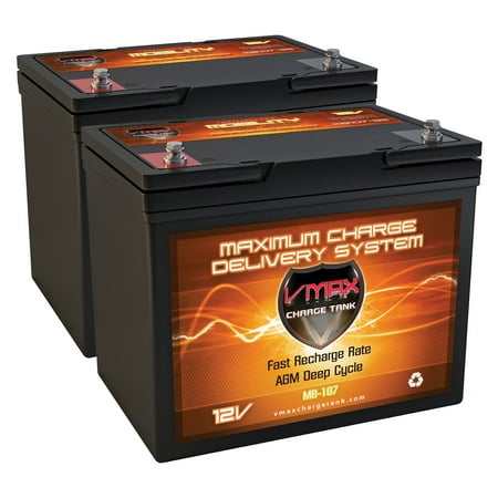 QTY2 VMAXMB107 AGM Group 24 Deep Cycle Battery Replacement for evRider Breeze 4 Dual Scooter 12V 85Ah Wheelchair
