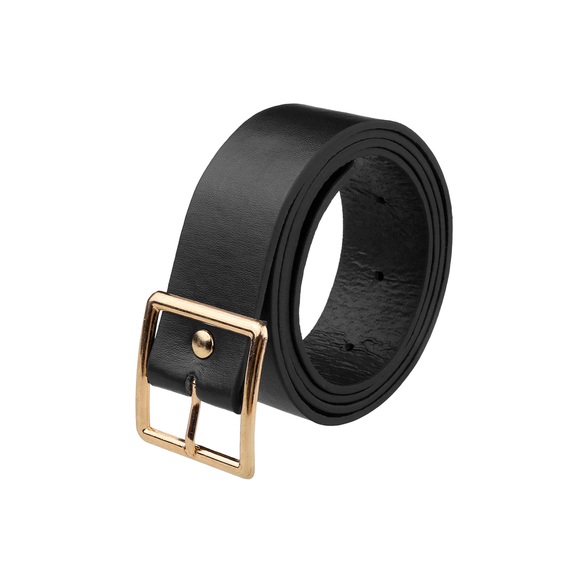 Unique Bargains Women s Leather Belts for Jeans Fashion Round Buckle Square Buckle Ladies Dress Belt Square gold buckle Two sizes