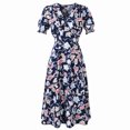 thumbnail image 1 of Fridja Robe Imprimée Col en V pour Femmes, Manches Courtes, Fête, Plage, 1 of 9