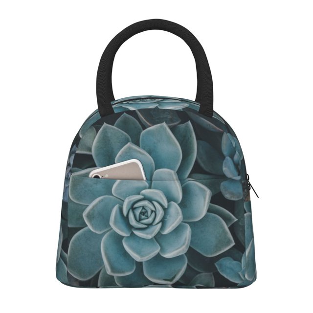 Easygdp Blue Color Cactus Bolsa de Almuerzo Insulada Grande, Forro de Aluminio, Diseño Espacioso, a Prueba de Fugas, Ideal para Trabajo, Picnics, Viajes y Actividades al Aire Libre