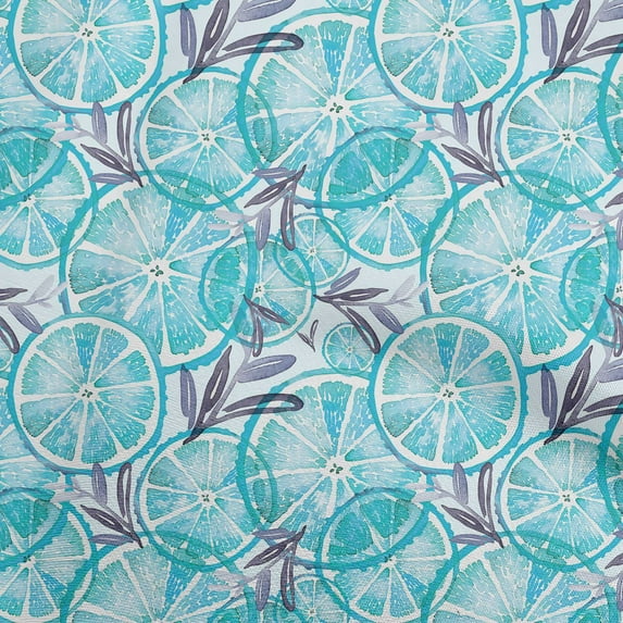 oneOone Cotton Cambric Turquoise & Purple Fabric Leaves & Lemon Craft Projects Decor Fabric Printed By The Yard 42 Inch Wide