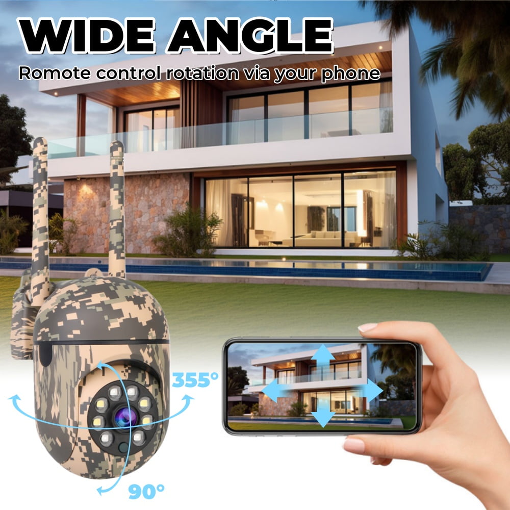 Outdoor Camouflage PTZ Security Camera, 1080P Full-Color Night Vision, Dual Antenna 2.4G WiFi, Motion Detection, Two-Way Audio, Waterproof Surveillance Camera.