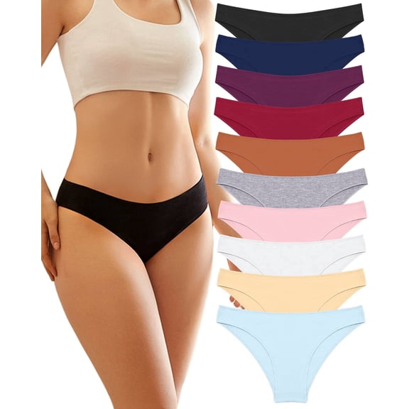 CuteByte 10 Pack Cotton Underwear for Women High Cut Breathable Hipster Womens Cheeky Bikini Panties M