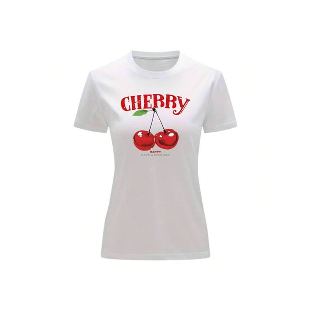 Playera Blusa De Cerezas Cherry Happy Have A Nice Day Casual Ropa Para Mujer Ropa De Dama Color Blanco Talla Grande Marca Emil SaEs