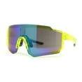 thumbnail image 2 of Mens Oversize Trendy Futuristic Wrap Half Rim Sport Plastic Sunglasses Yellow Teal Mirror, 2 of 4