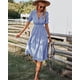 thumbnail image 1 of Vestido camisero para mujer, sin mangas, cuello en V, vestido midi a rayas, plisado, con volantes, vestido casual con botón Xishao Moderno, 1 of 6