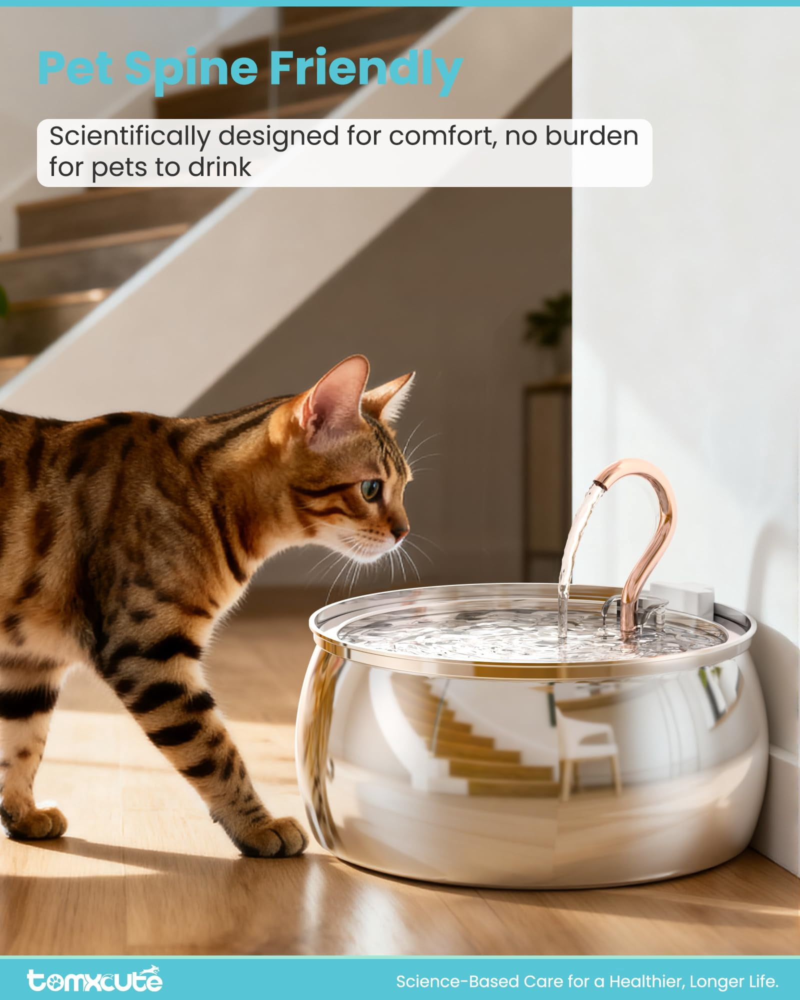 FURCLAN 4L/135oz Swan Neck Cat Water Fountain Stainless Steel with 3 Filters, 304 Stainless Steel Dog Water Fountain, Ultra-Silent Pet Water Dispenser, Drinking Fountain for Cats & Dogs