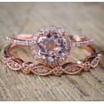 thumbnail image 2 of Sale on Antique Vintage Design Milgrain 2 carat Round Morganite and Diamond Halo Bridal Wedding Ring Set in Rose Gold for Women, 2 of 2