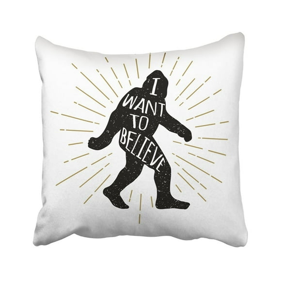 RYLABLUE Black Big Bigfoot Yeti Sasquatch With I Want To Believe Lettering Yellow Foot Silhouette Pillowcase Pillow Cover 18x18 inches