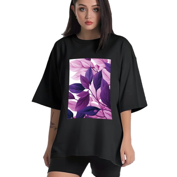 Plus Size Shirt for Women Black Tops for Women Short Sleeves Shirt for Women Purple Leaf 1 T Shirt Crewneck Shirt for Women XS