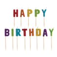thumbnail image 1 of Rainbow Glitter 13 "Happy Birthday" Letter Pick Birthday Candles, 1 of 2