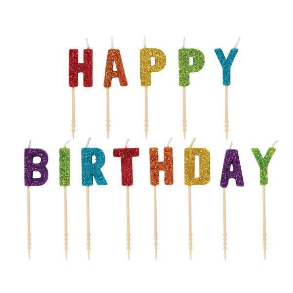 Rainbow Glitter 13 "Happy Birthday" Letter Pick Birthday Candles