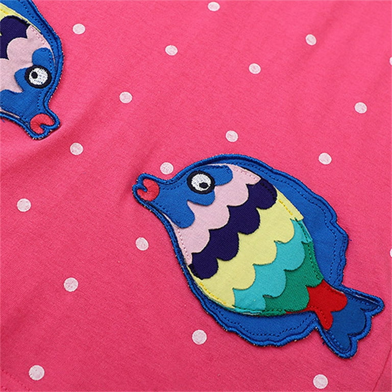 Girls Dresses Summer Embroidered Dress Summer Round Neck Cotton Princess  Skirt Skirt Kissing Fish Embroidered Print Dress Summer Dress,Size 2 Years 