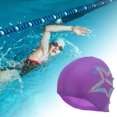 thumbnail image 2 of Gorro de natación de silicona con patrón de estrella morado, 1 pieza, 2 of 5
