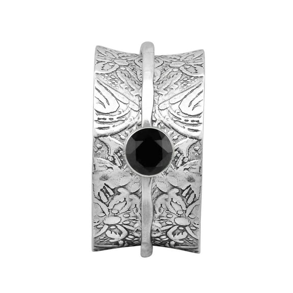 5MM Round Black Spinel 925 Silver Single Band Meditation Men Women Spinner Ring
