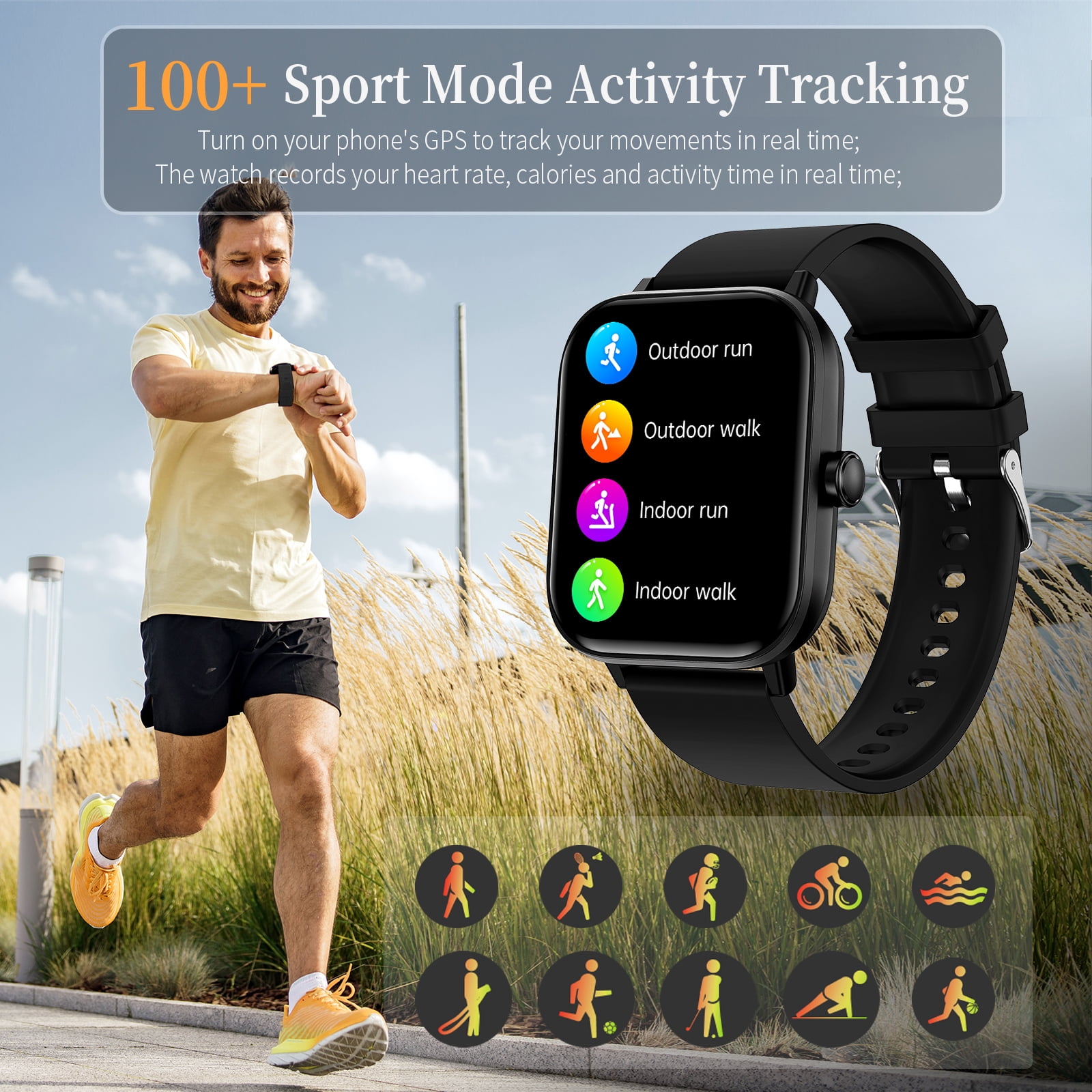 1.83" Smart Watch for Women Men, Make/Answer Calls with Fitness and Wellness Tracking 100+ Sports Modes Step Calorie Counter IP67 Waterproof for Android and iPhone
