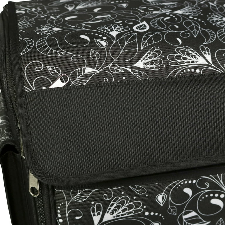 Everything Mary Rolling Sewing Machine Storage and Transport Tote, Black &  White with Wheels