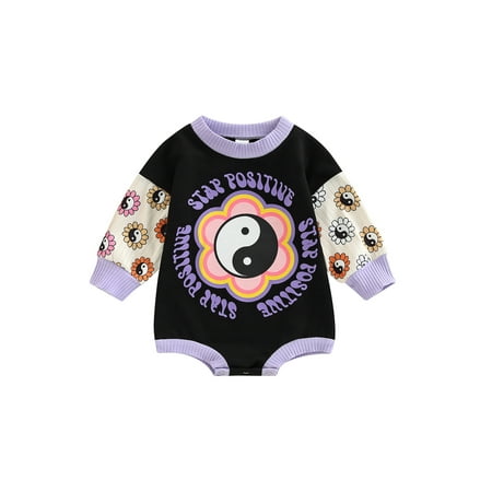 

EYIIYE Baby Girls Spring Fall Casual Sweatshirt Romper Mushroom Flower Letter Print Round Neck Long Sleeve Bodysuit 0-18 Months