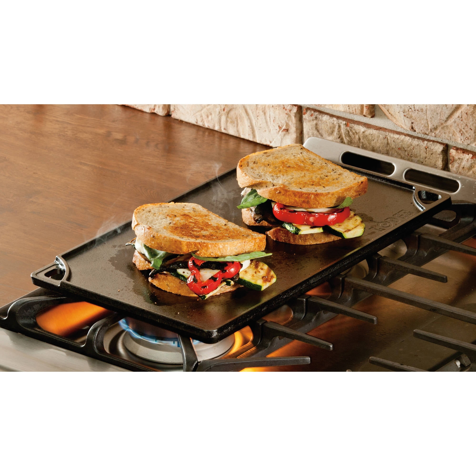 Lodge Cast Iron Lodge Pre-Seasoned Cast Iron Reversible Grill/Griddle -  20x10.5 Inch - Smooth Griddle & Ribbed Grill - Fits 2 Burners in the Grill  Cookware department at