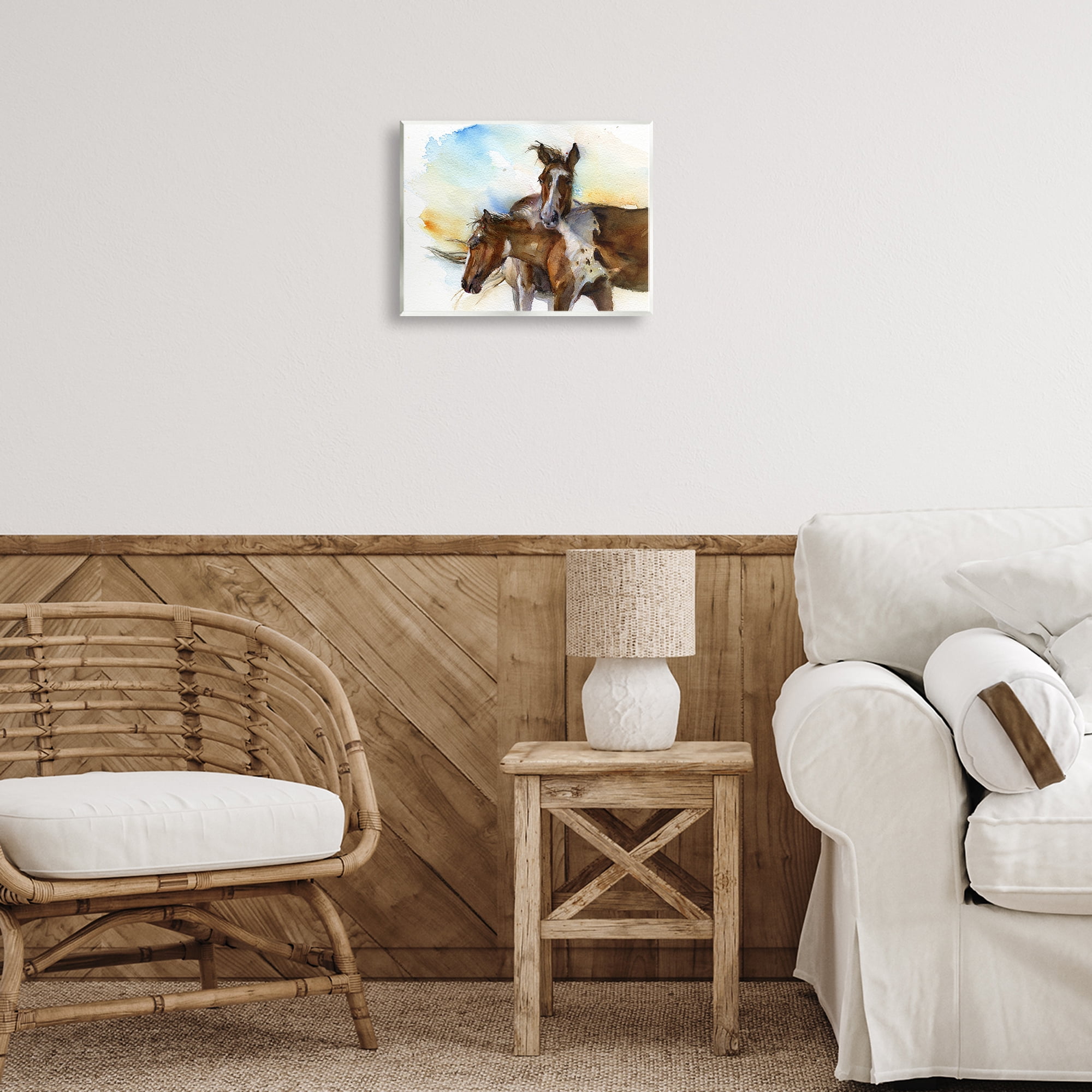 Stupell Industries Brown Horses Watercolor Animals & Insects Painting Unframed Art Print Wall Art, 14 x 11
