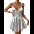 thumbnail image 1 of Vestido de Satén con Tirantes Finos para Mujer, Sin Mangas, Escote Bajo, Espalda Descubierta, Mono Corto de Fiesta, Minivestido Veraniego. M, 1 of 9