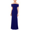 thumbnail image 1 of Betsy & Adam Womens Solid Off-The-Shoulder Bow-Back Gown Dress darkblue 6, 1 of 1