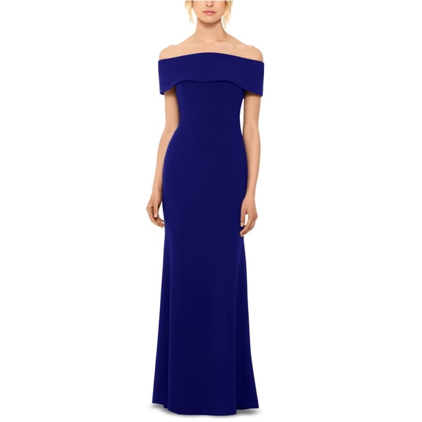 Betsy & Adam Womens Solid Off-The-Shoulder Bow-Back Gown Dress darkblue 6