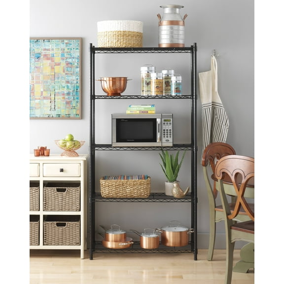 Whitmor 5 Tier Shelving w/Adjustable Shelves & Leveling feet-350 lb. Capacity/Shelf-Adult Use-Black